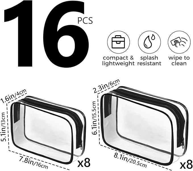 AURUZA Clear Makeup Bag,Portable Travel Toiletry Bags with Zipper, TSA Approved Clear Organizer Bags, PVC Cosmetic Pouch for Airport Airline Compliant - Image 2