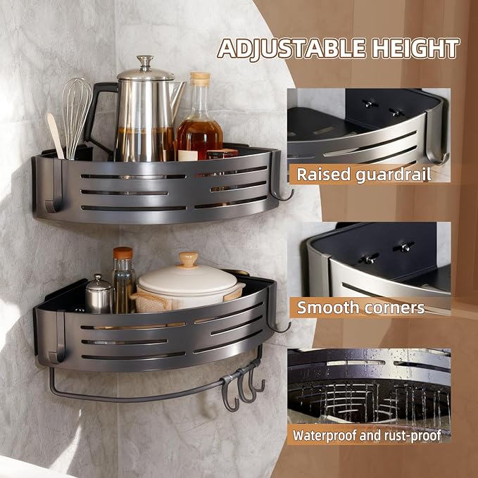 2-PackCorner Shower Caddy,Adhesive Grey Caddy,No Drilling Bathroom Storage | Bathroom Organizer And Storage,No-drill adhesive corner caddy, Estantes Para Baño,shower caddy for kitchen or study - Image 3