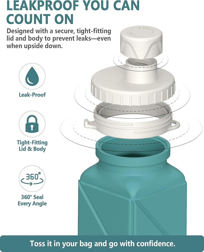 BEAUTAIL Collapsible Water Bottles 21oz/610mL, Silicone Travel Water Bottle | BPA Free, Leakproof & Reusable, Foldable Water Bottle for Traveling, Hiking, Cycling, Gym, School, Sports, Outdoor, 5-Pack - Image 4