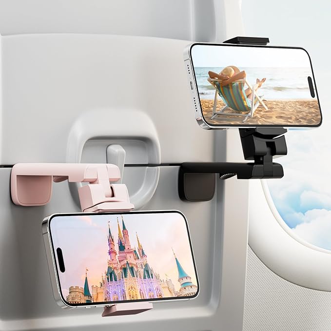 2 PCs Airplane Phone Holder for Women, Klearlook 360° Rotation Travel Essentials Phone Mount for Desk, Handsfree Flexible Travel Accessories for Flying, Valentines Day Gift by KlearlookMaximizedClarity