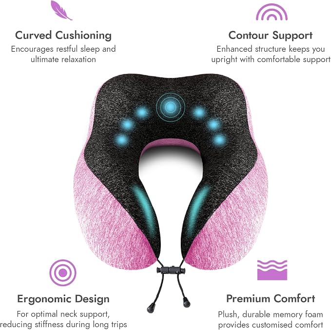 High Fill Memory Foam Travel Neck Pillow - Ergonomic Support for Plane, Car, Home Travel Accessory, Washable Cover - Neck Pillow for Effortless Travel - Image 2