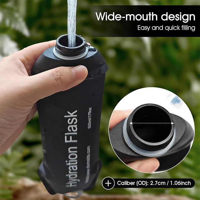 GUYI GYGYL Soft Flask, Collapsible Water Bottle for Sports, 150ml Black | TPU Collapsible Water Bottle for Hydration Pack, Running Vest, Leak-Proof Folding Bottle for Hiking Cycling Climbing Jogging - Image 5