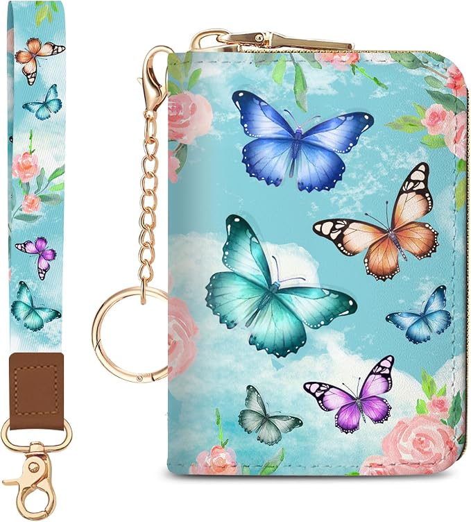 Blusabaca Women Credit Card Holder, Small RFID Wallet with Wristlet Strap | Removable Keychain, Case with Zipper, Vegan PU Leather, Cash Coin Pocket, Business Accordion Purse, Ladies Female Gift by Blusabaca