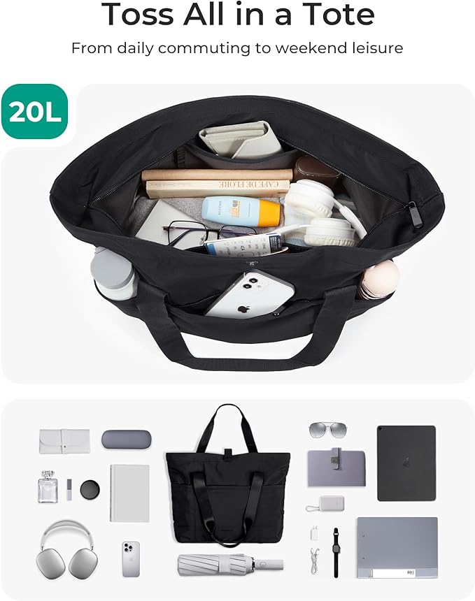 BAGSMART Tote Bag for Women, Foldable Tote Bag With Zipper Travel Shoulder Bag Handbag for Work - Image 3