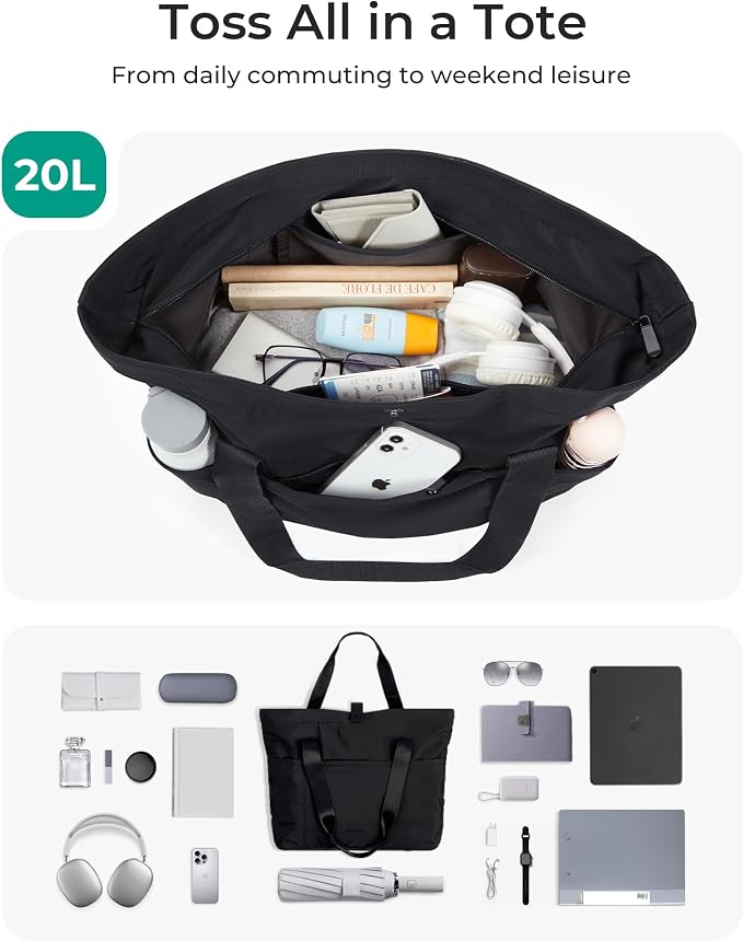 BAGSMART Tote Bag for Women, Foldable Tote Bag With Zipper Travel Shoulder Bag Handbag for Work - Image 7