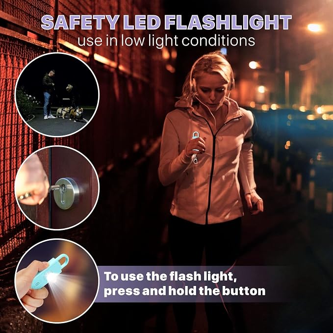 Safe Sound Personal Alarm, 2 Pack 130 dB Loud Siren Song Emergency Security Alarm Keychain with Strobe LED Light, Personal Sound Safety Siren for Women, Men, Children, Elderly - Image 4