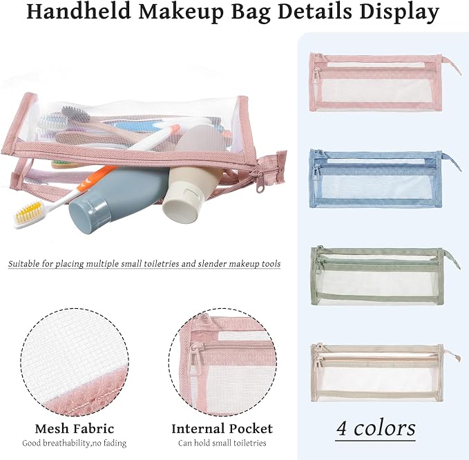 4 Pcs Mesh Toothbrush Travel Bag, 8.6 X 3.9 Inch Portable Mesh Toothbrush Pouch With Zipper, 4 Colors Square Tooth Brush Bag For Storage Toothbrushes,Toothpastes,Makeup Brushes,Pencil - Image 3