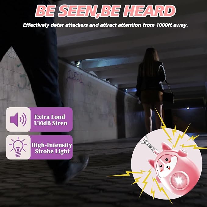 Personal Safety Alarm for Women - 130dB Self Defense Keychains Siren with LED Strobe Light, Personal Emergency Security Safe Devices Key Chain Alarms for Children (Pink) - Image 2