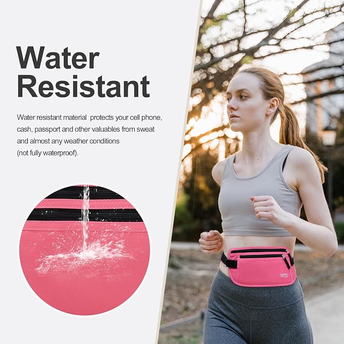RFID Blocking Money Belt for Men Women, Slim Fanny Pack for Travel，Running,Conceal Waist Wallet for Passport Holder,Phone,Cash(Hot Pink) - Image 5