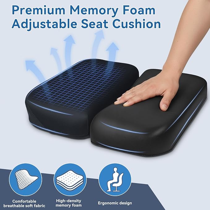 Adjustable Seat Cushion, Memory Foam Office Chair Cushion, Car Seat Cushion, Foldable Travel Cushion for Tailbone Pain, Sciatica Pain Relief, Lifting Cushion for Sitting, Driving, Traveling(Medium) - Image 3