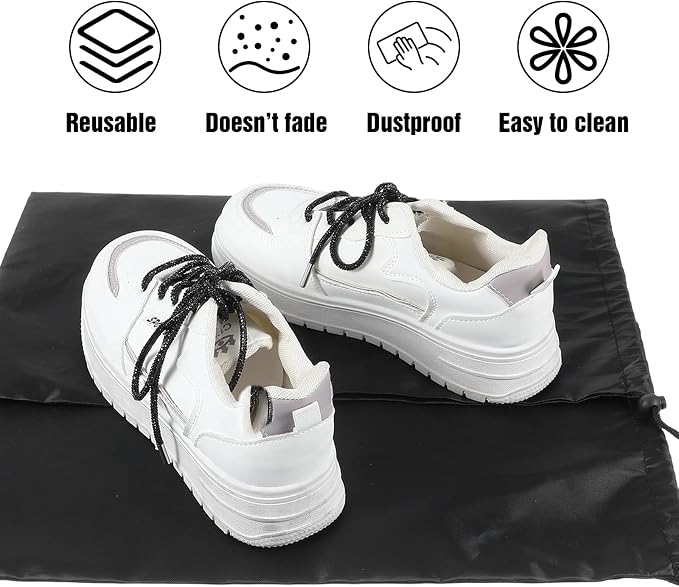 24 Pack Shoe Bag for Travel, 18" x 9" Drawstring Shoe Storage Bag for Suitcase, Black Oxford Cloth Shoes Bags for Packing, Travel Shoes Organizer - Image 5
