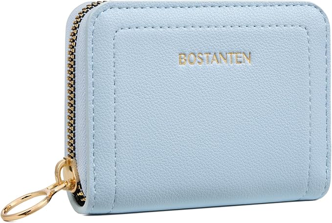 BOSTANTEN Credit Card Holder RFID Small Wallets Woman Zipper Card Wallet | Slim, Compact, Front Pocket, Accordion, Vegan Leather, Thin for Daily Use, Travel, Gifts for Women, Sky Blue by BOSTANTEN