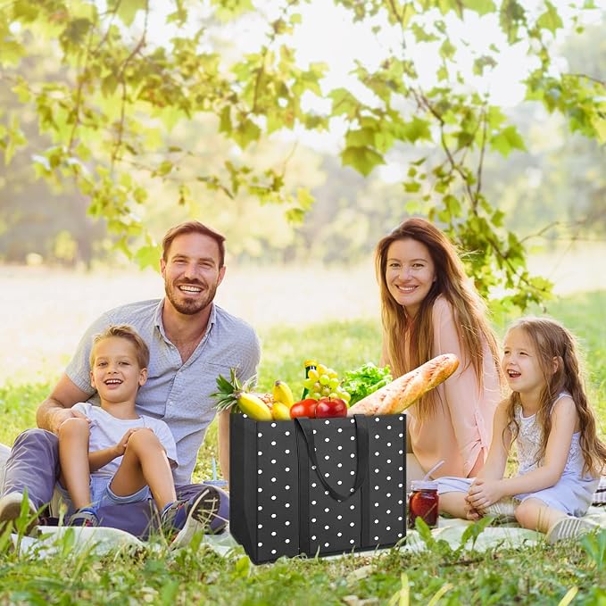14 Pack Reusable Grocery Bags Waterproof Tote Bags for Shopping Groceries | 35L Large Capacity, Heavy-Duty, Waterproof, Lightweight, Foldable Tote with Sturdy Handles, Polka Dot Design - Image 3