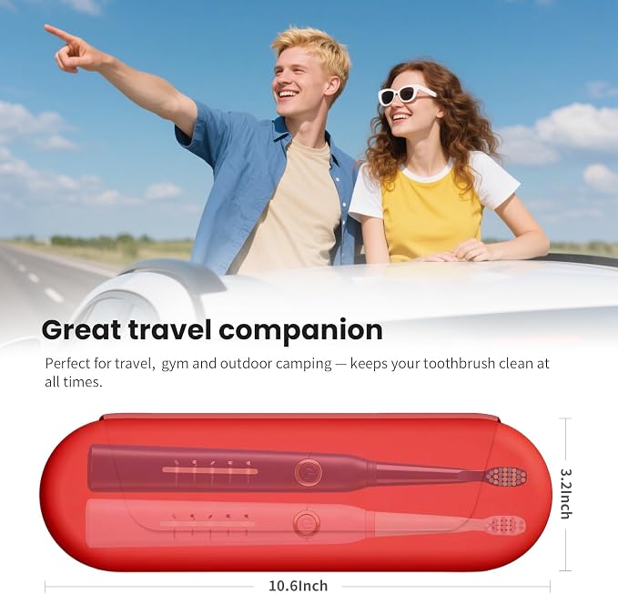 Silicone Electric Toothbrush Travel Case, Manual Toothbrush Travel Cover for Men and Women,Toothbrush Holder for Travel,Gym and More, Fits Most Manual and Electric Toothbrushes - Red - Image 6