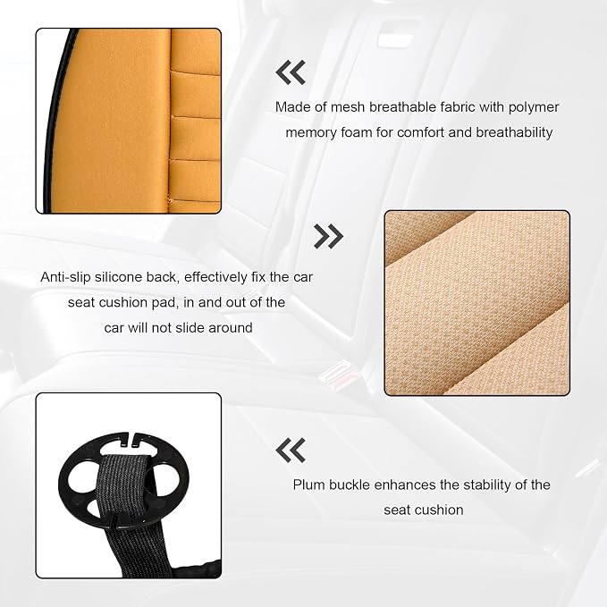 Car Seat Cushion, 1.2" Thick Comfort Memory Foam Auto Seat Pad with Non Slip Bottom, Breathable Driver Seats Pillow Pressure Relief Chair Cushion for Vehicle Office Home (Orange) - Image 3