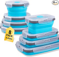 8 Pack Collapsible Food Storage Containers with Lids, Silicone Collapsible Food Containers, Collapsible Storage Containers Sets for Snack Camping RV, Microwave Freezer Dishwasher Safe, Blue by Annaklin