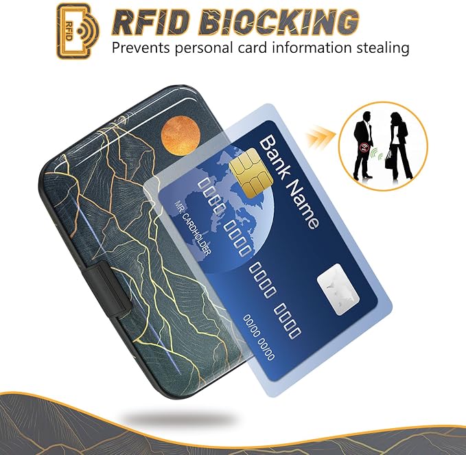 Credit Card Holder, Mini RFID Small Aluminum Card Wallet Business Card Case | Blocking Slim Metal RFID Blocking Front Pocket Wallet Hard Case Durable CC Holder for Men Boy, Cool Abstract Mountain - Image 2
