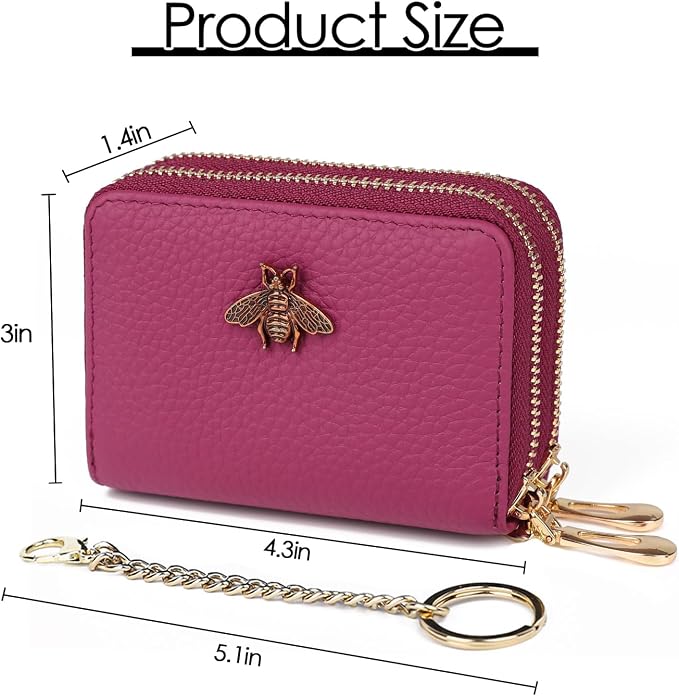 imeetu RFID Credit Card Holder, Small Card Wallet Women, Leather Card Case | Genuine Leather Women's Card & id Cases, Change Coin Purse with Zipper Keychain id Window, 20 Colors & 3 Styles, Daily, Gifts - Image 6