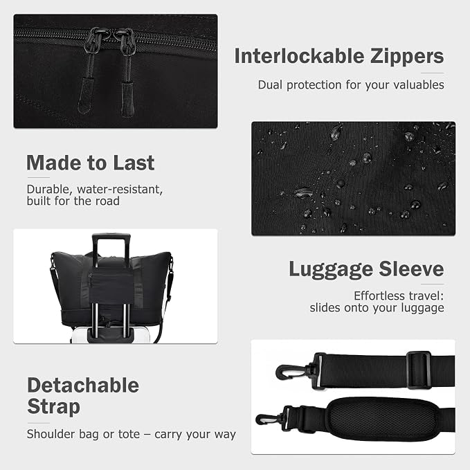 Foldable Travel Bag for Women, Expendable Compact Personal Item Tote Bag | 32L Lightweight Packable Folding Compact Weekender Bag, Nylon Travel Duffel Bag with Luggage Sleeve for Airplane Travel Gym - Image 7