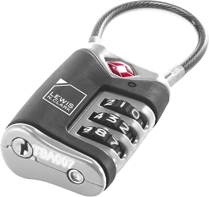 Lewis N. Clark TSA Approved Luggage Lock + Steel Cable for Suitcase, Carry On, BackPack, Laptop Bag + Purse, Perfect For Airport, Hotel or Gym - Set + Reset Your Own Combo, Black - Image 2