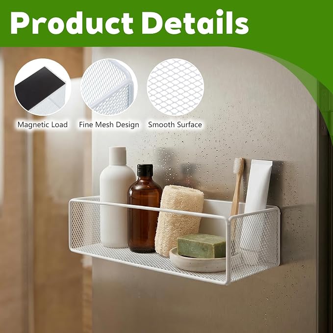 2 Pcs Magnetic Basket For Fridge | Kitchen Magnetic Storage Bin Box Containers Locker Organizer for Pegboard Refrigerator Kitchen Home Whiteboard(White) - Image 3