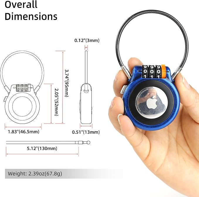 Metal AirTag Holder with Combination Lock & Steel Cable, Finder Lock Case Compatible with Apple AirTag, Anti Theft for Luggage Backpack Stroller Suitcase Car Tracking, Weather Resistant - Image 2
