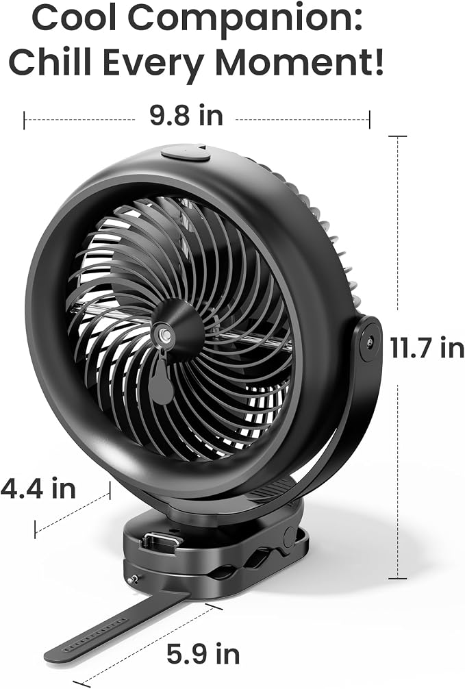 Koonie 8'' 10000mAh Battery Operated Misting Fan with Max. 48 Hrs Runtime | Portable Mist Desk Fan with Clip, 3 Speeds, 2 Spray Modes, 200ML Tank for Golf Cart Home Office Travel Camping Stroller - Image 9