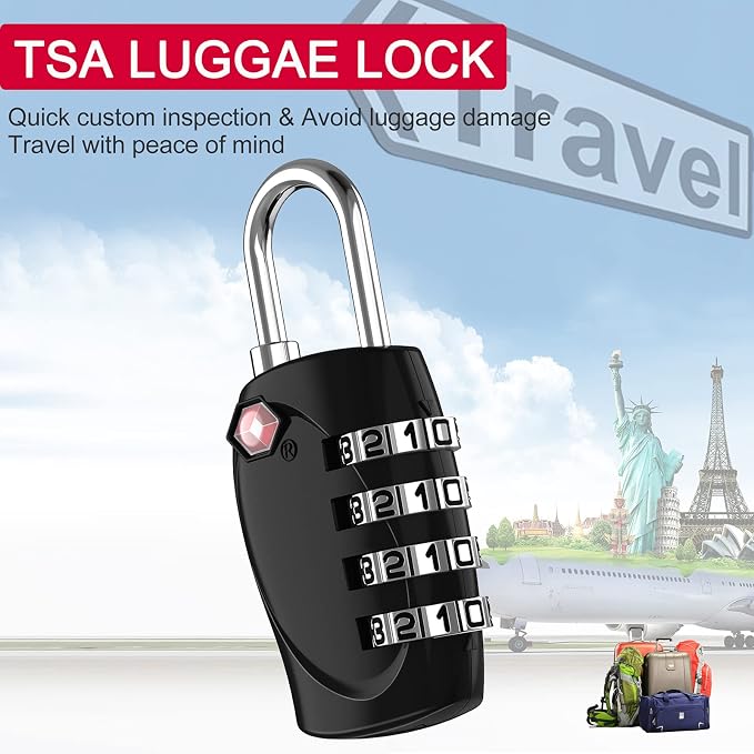 ZHEGE Suitcase Lock TSA Approved, 4 Digit Combination Luggage Lock (Black) | Resettable, for Backpack, Briefcase, Tent, Small Gym Locker Padlock - Image 2