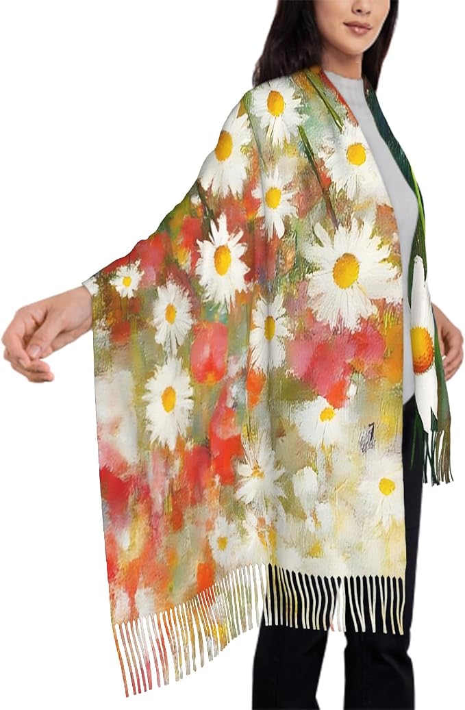 IBILIU Oversize Scarf for Women Floral Flower Purple Prune Color Scarf Tassel Scarves Fall Winter Shawl Wraps - 77.6 x 28.3in - Image 4