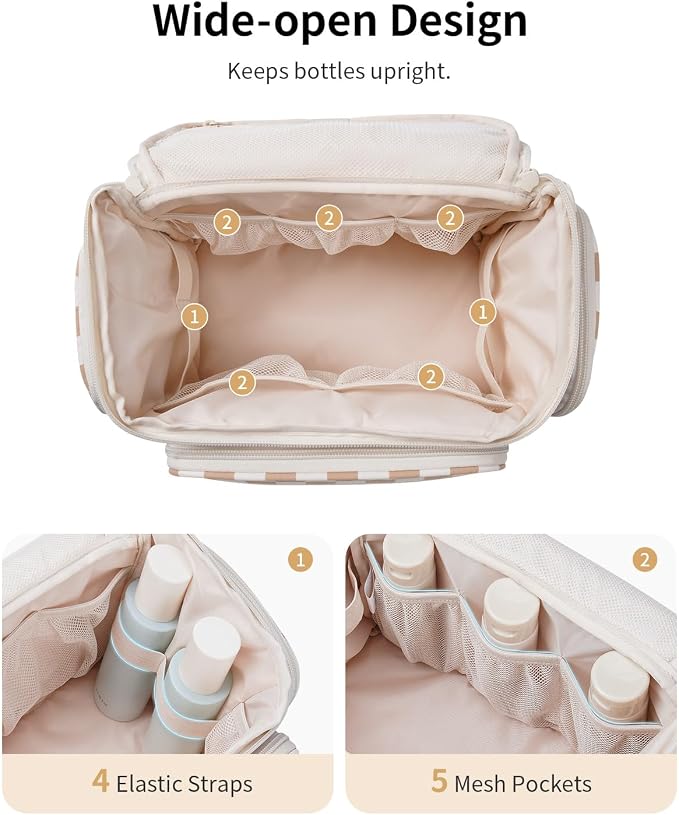 Narwey Hanging Travel Toiletry Bag for Women, Large Makeup Cosmetic Bag | Wide Open, Organized Pocket, Dry Wet Separation, Portable Bathroom Travel Bag for Full Size Toiletries, Vivid Pattern, Gifts - Image 4