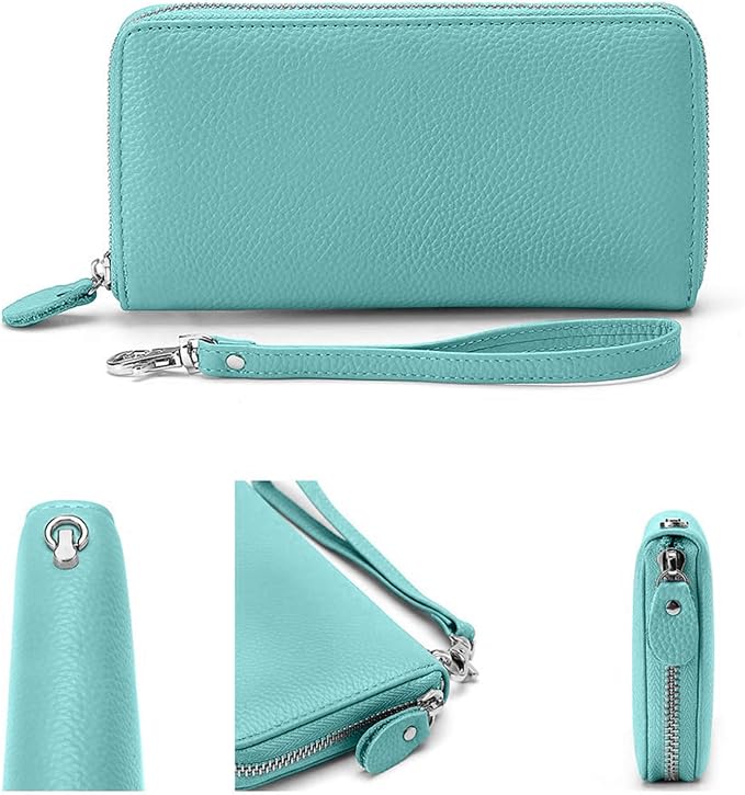 Moflycom Womens Wallet RFID Blocking Genuine Leather Zip Around Wallet Clutch Wristlet Travel Long Purse for Women - Image 3