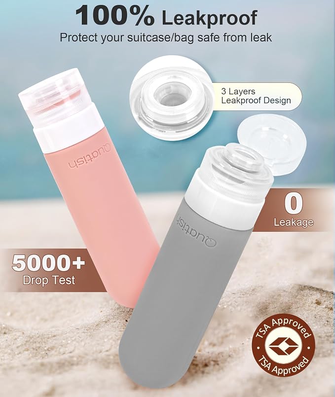 Quatish Travel Bottles for Toiletries, Original Patented Leak Proof Travel Size Containers, 3 oz Tsa Approved Silicone Shampoo and Conditioner Bottles, 4 Pack, Dusty Pink - Image 2