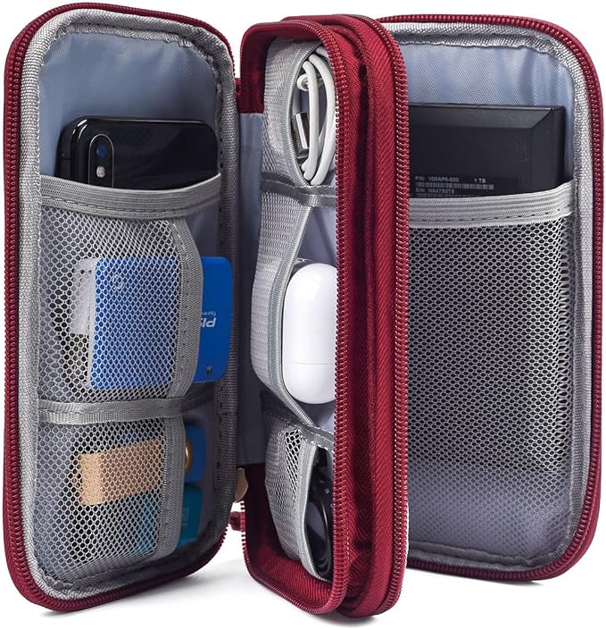CAAORDKSO Electronic Organizer Travel Case, Cord Organizer Travel Cable Organizer Bag, Tech Pouch Accessories Carry Storage for Travel Essentials, Backpack, Business, Daily Commute (Wine Red,Large) - Image 7