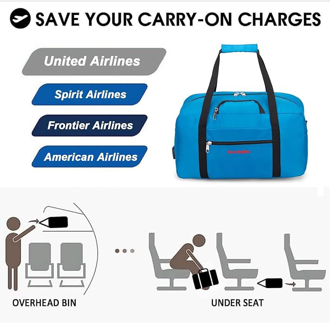 17x10x9 United Airline Personal Item Under Seat Duffel Bag With Free Pillow And USB Port (Royal Blue) - Image 6