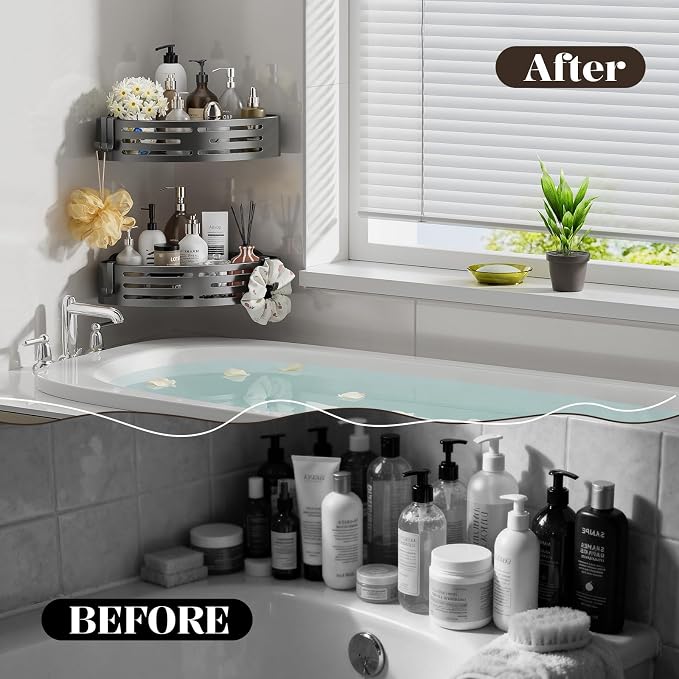 Corner Shower Caddy Suction Cup,Shower Shelves with Hooks,No Drilling Powerful Suction Bathroom Organizers and Storage,Removable Waterproof Rustproof Shower Bathroom Accessories Decor(Grey 2Pack) - Image 9
