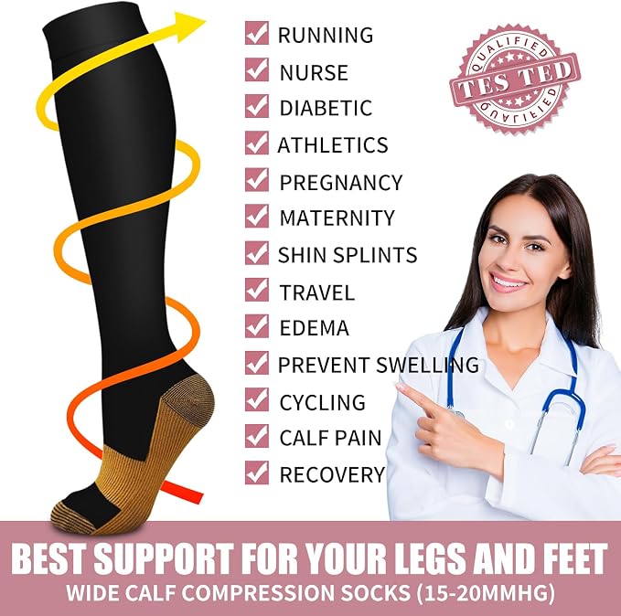 Compression Socks for Women & Men Circulation (6 Pairs) 15-20 mmHg is Best Support for Athletic Running,Nurse - Image 5