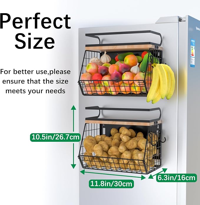 Magnetic Spice Rack for Refrigerator, Fruit, Potato & Onion Storage Bin,Large Capacity Magnetic Shelves for Side of Refrigerator, Kitchen Organizers and Storage Countertop,2 Pack Black - Image 6