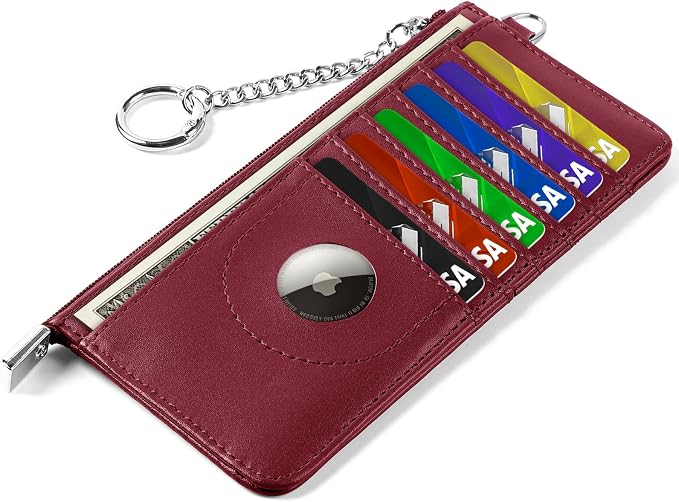 RFID Blocking Slim Credit Card Holder Wallet with Zipper Money Pocket & Keychain, Slim Airtag Wallet for Men Women - Image 2