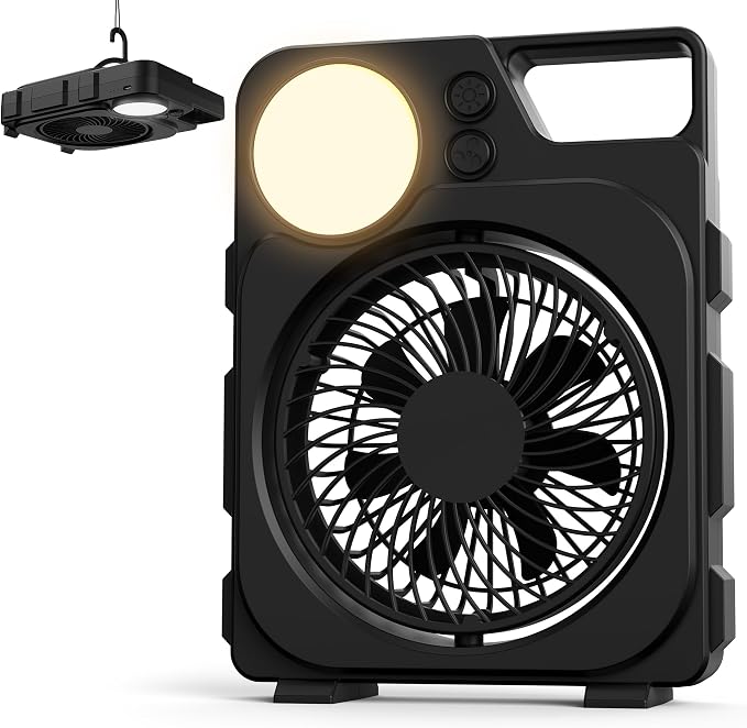 12000mAh Rechargeable Portable Fan, Up to 45H Runtime, Battery Powered Fan with LED Light & Hook, 3 Speeds & 3CCT, Camping Fan for Travel, Camping, Tent, Office, Bedroom by WelcometoPopoIron