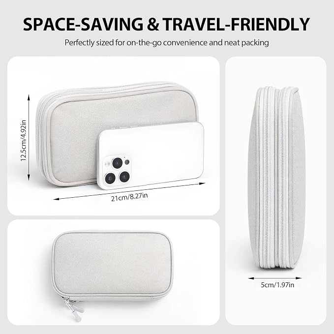 Travel Electronics Organizer, Double Layer Cable Bag, Light Gray | Anti-tangle 8 compartments for 3ft+ cords. Water-resistant Oxford fabric with padded lining. Includes 8 cable ties. - Image 2