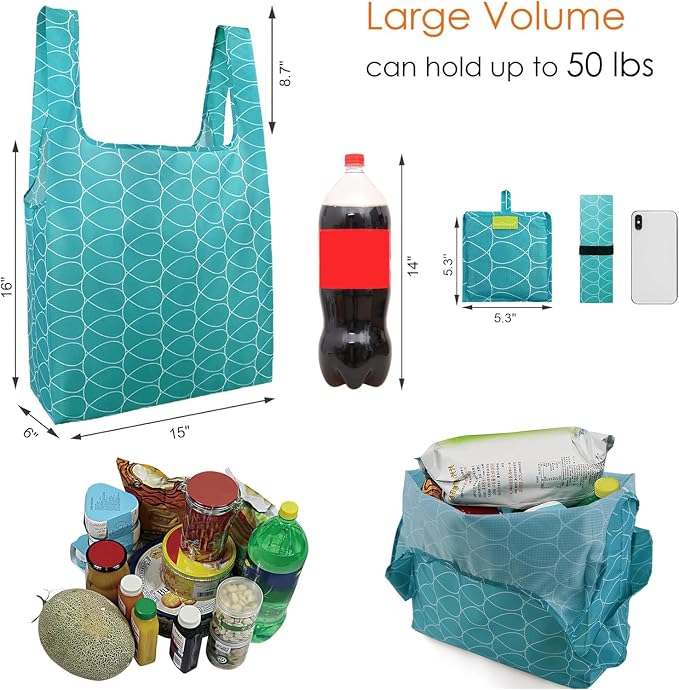 BeeGreen Geometry Reusable Grocery Bags Bulk 6 Packs X-Large, Reusable Shopping Bags Foldable for Groceries, Vegetables, Fruits Watertight Bulk Tote Bags Washable For Women and Men - Image 2