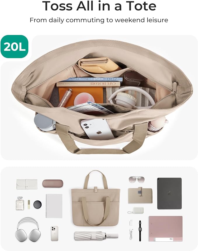 BAGSMART Tote Bag for Women, Foldable Tote Bag With Zipper Travel Shoulder Bag Handbag for Work - Image 7