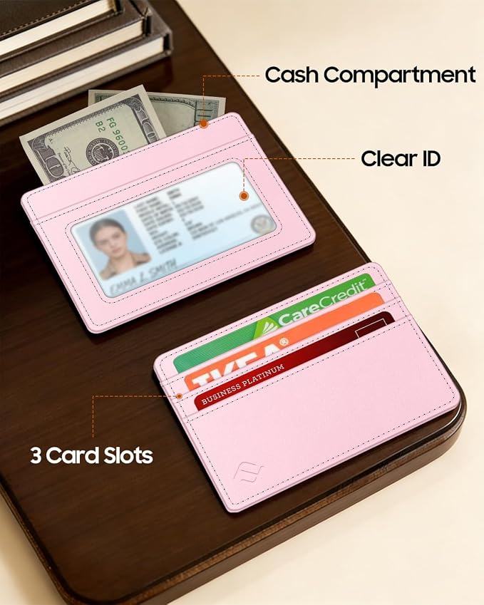 FINTIE Slim Minimalist Front Pocket Wallet RFID Blocking Credit Card Holder | Card Cases with ID Window for Men Women, Pink - Image 4