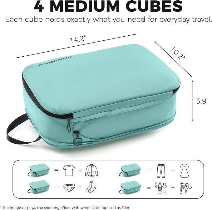 4 Pack Ultralight Compression Packing Cubes for Travel, Cyan | 100D Composite Nylon, Translucent Design, Water Repellent and Tear-resistant, Odor and Dust Protection, Compression Reliable - Image 5
