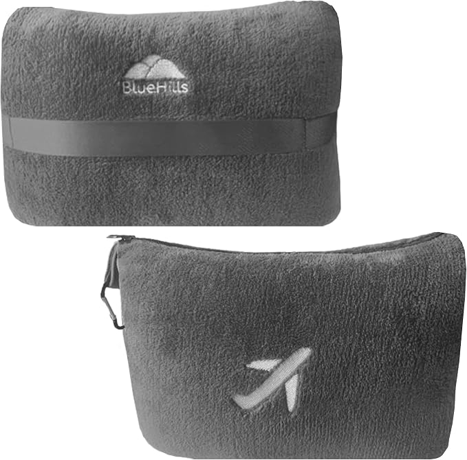 BlueHills Premium Soft Mini Plush Travel Blanket Value Pack Set of 2 - Airplane Travel Essential Flight Blanket Throw in a case with Strap Compact for Car Plane Travel Gift – Gray and Beige. - Image 5
