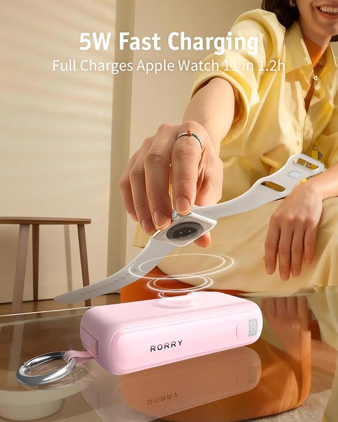 RORRY Flow Portable Charger 10000mAh 40W Wall Plug Power Bank Battery Pack | Built-in USB-C Cable, Keychain Design, Fast Charging, for iPhone 17/16/15, Apple Watch, iPad, 3-in-1, Travel Essential - Image 5