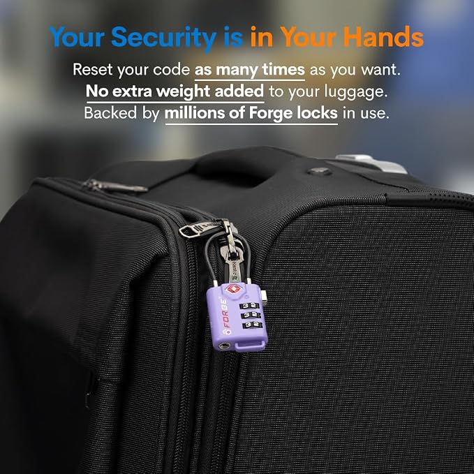 Forge TSA Approved Luggage Locks, Re-settable Combination with Alloy Body, Light Purple 2 PK, for Luggage, Suitcase, Backpack and More. - Image 8