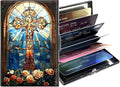 Metal Wallet,Credit Card Holder for Women,Slim RFID Blocking Credit Card Holder Thin Aluminum Wallet ID Case,6 Slot Business Mini Hard Metal Case for Women/Men,Art Cross Flower by Unknown