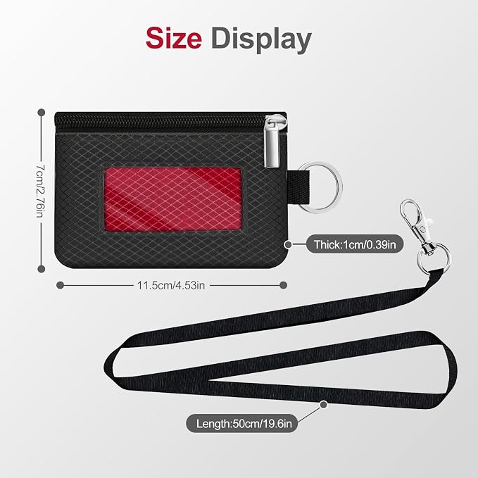 Minimalist RFID Blocking Small Wallet with ID Window,WaterResistant Zip Id Case Wallet with Lanyard Keychain for Cards,Cash,Travel,Women,Men (Black/Red) - Image 5