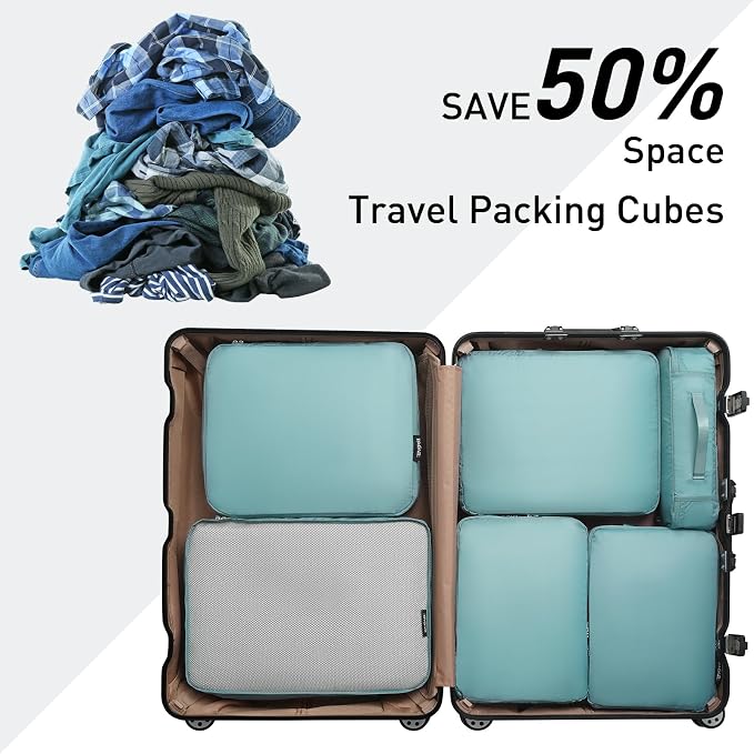 Bagail Ultralight Compression Cubes 7 Set - 3 Packing Cubes, 3 Organizers, and 1 Shoe Bag - Image 6